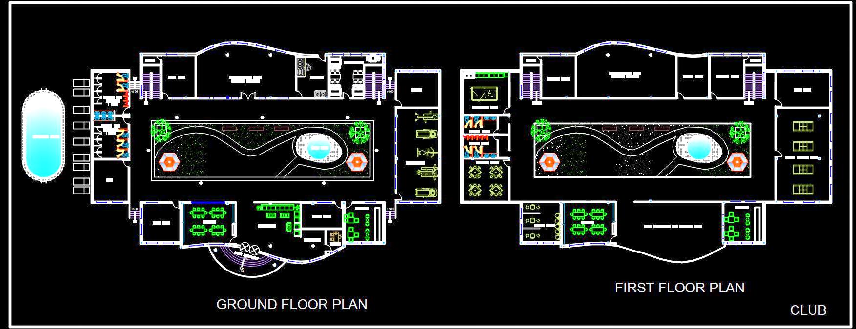 Clubhouse Architectural Design in Autocad DWG